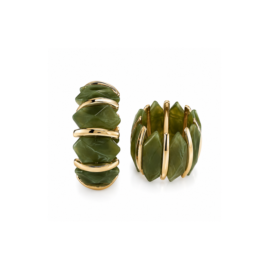 Olive Green & Gold Stretch Bracelet
