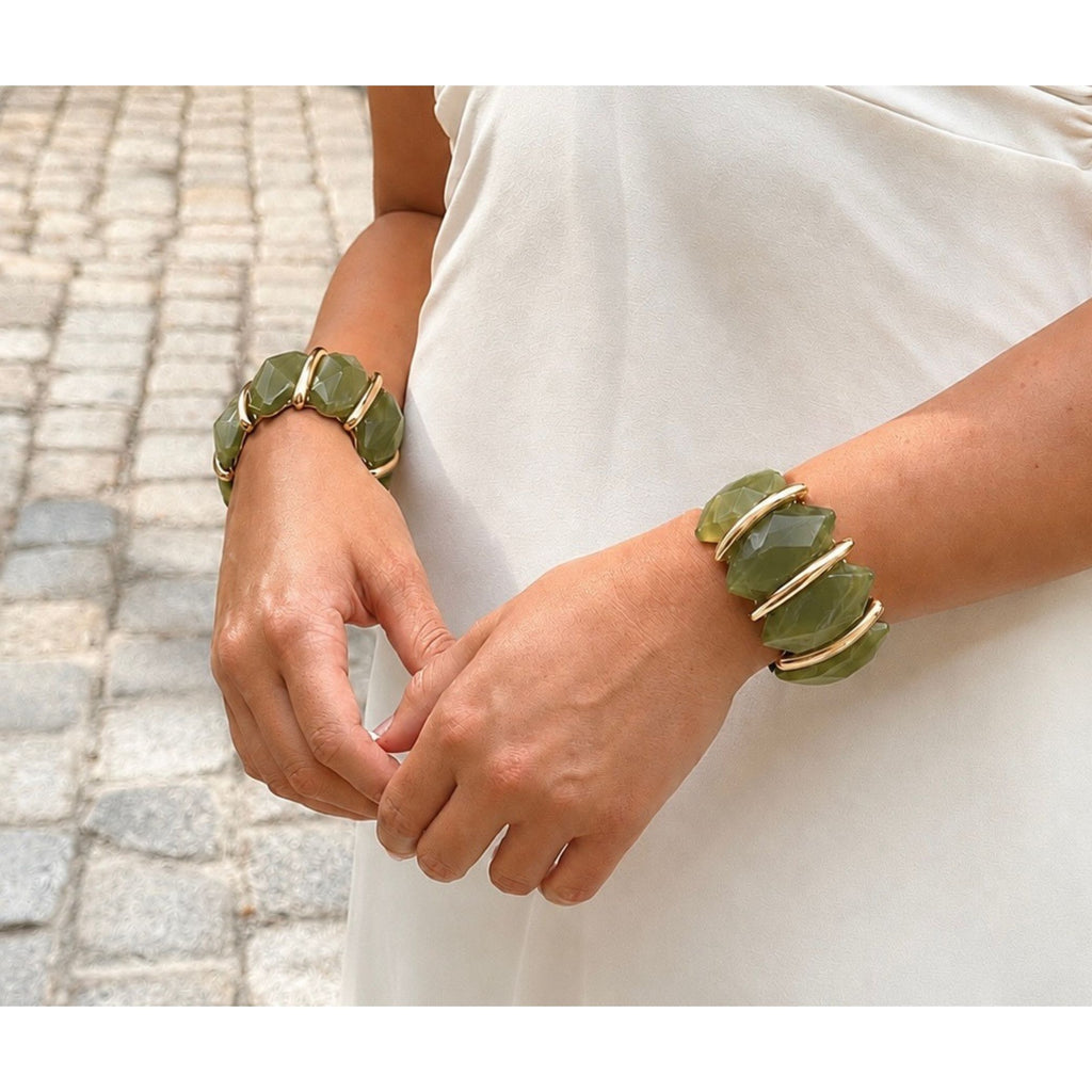 Olive Green & Gold Stretch Bracelet
