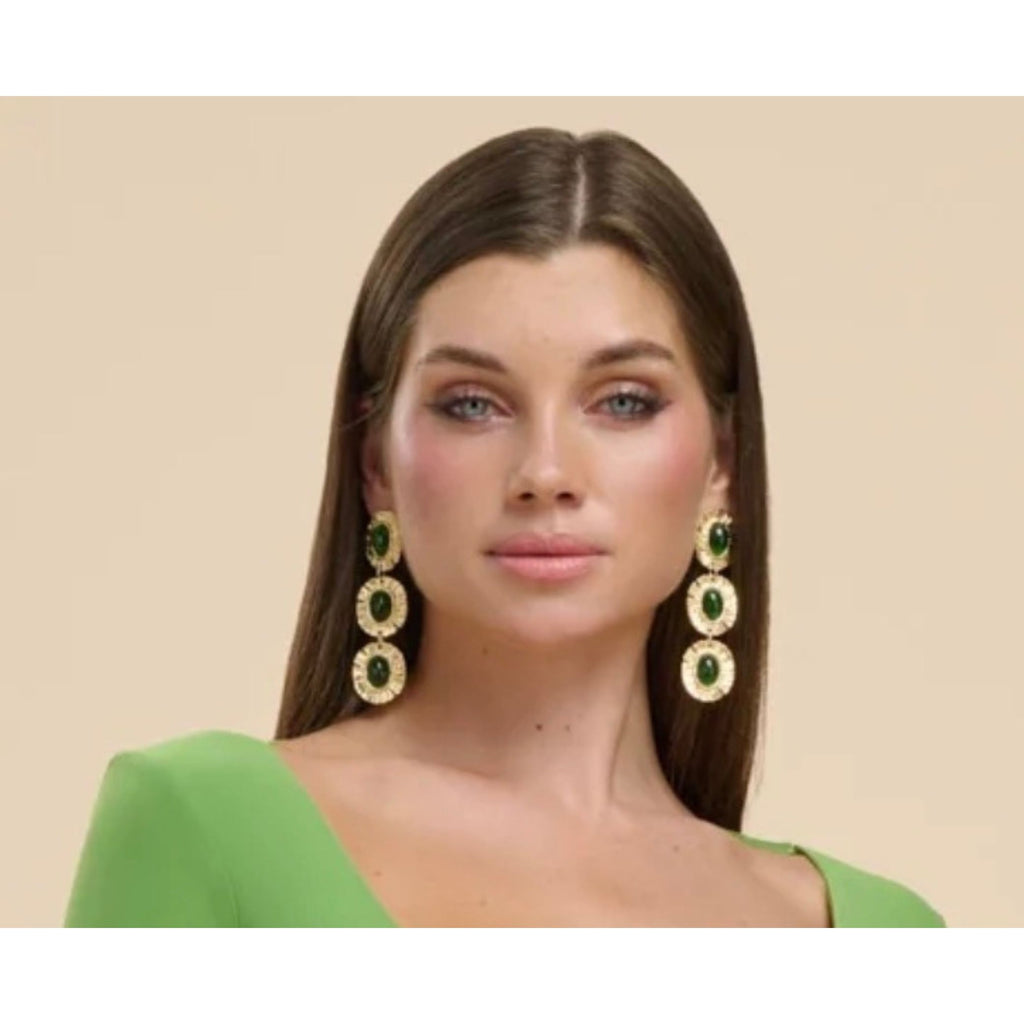 Green & Gold Drop Earrings